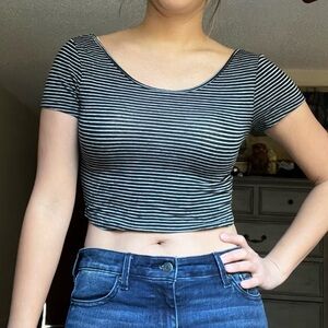 Brandy Melville Black White Striped Crop Top